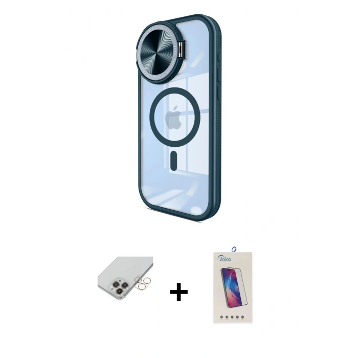 MARSİLYAN™- iPhone 14 Pro Max Kılıf Kıvılcım Modern Koleksiyonu - Siyah Joko 5D Cam + Band Metal Kamera Lens - GD