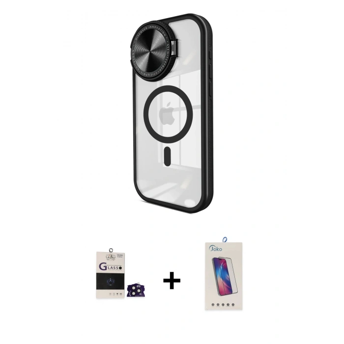 MARSİLYAN™- iPhone 14 Pro Max Kılıf Kıvılcım Modern Koleksiyonu - Siyah Joko 5D Cam + Bilvis Titan Kamera Lens - DNMR
