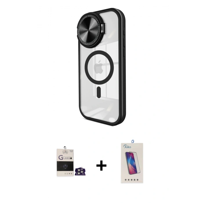 MARSİLYAN™- iPhone 14 Pro Max Kılıf Kıvılcım Modern Koleksiyonu - Siyah Joko 5D Cam + Bilvis Titan Kamera Lens - GS