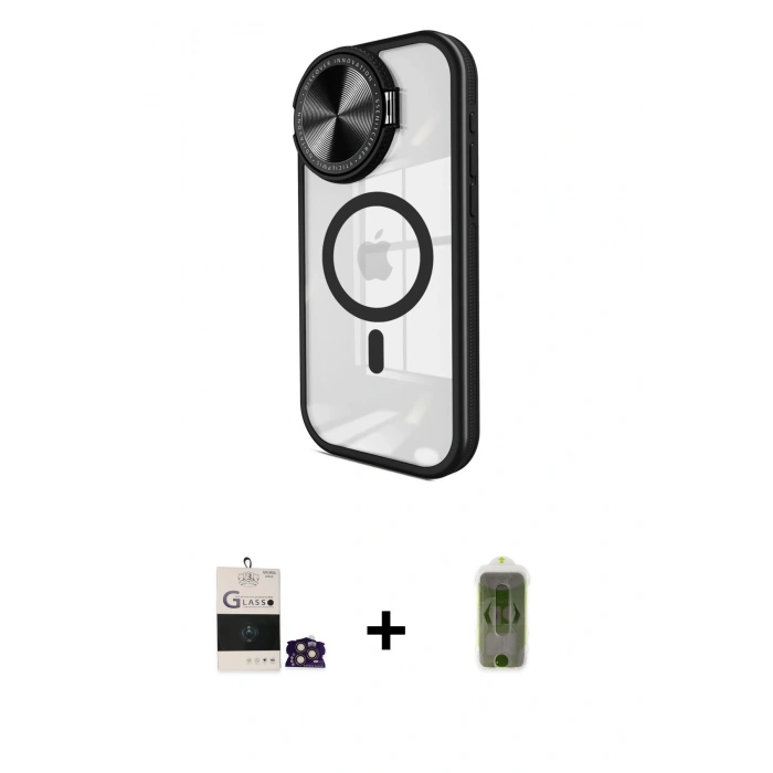MARSİLYAN™- iPhone 14 Pro Max Kılıf Kıvılcım Modern Koleksiyonu - Siyah Joko Magic 5D Hayalet Cam + Bilvis Titan Kamera Lens - GD