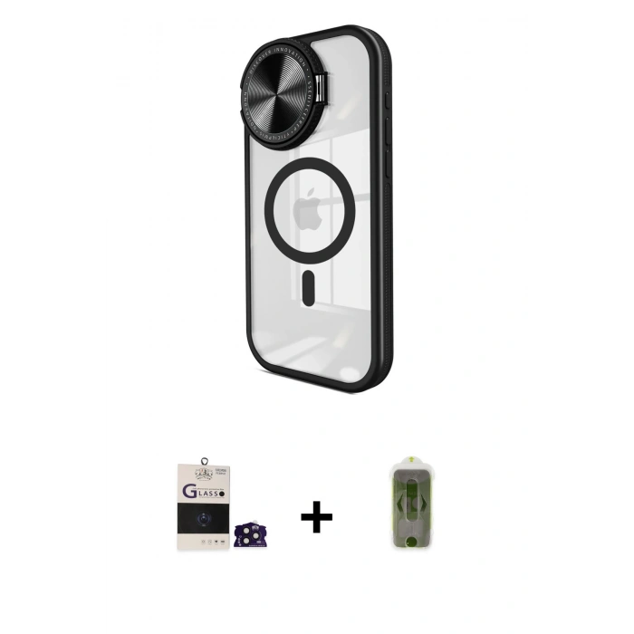 MARSİLYAN™- iPhone 14 Pro Max Kılıf Kıvılcım Modern Koleksiyonu - Siyah Joko Magic 5D Hayalet Cam + Bilvis Titan Kamera Lens - DNMR