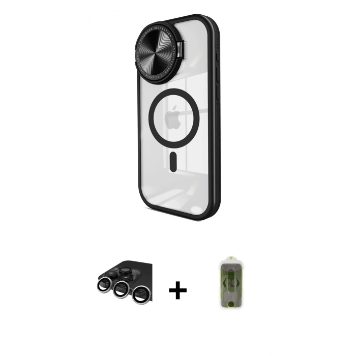 MARSİLYAN™- iPhone 14 Pro Max Kılıf Kıvılcım Modern Koleksiyonu - Siyah Joko Magic 5D Hayalet Cam + Raze Metal Kamera Lens - GS