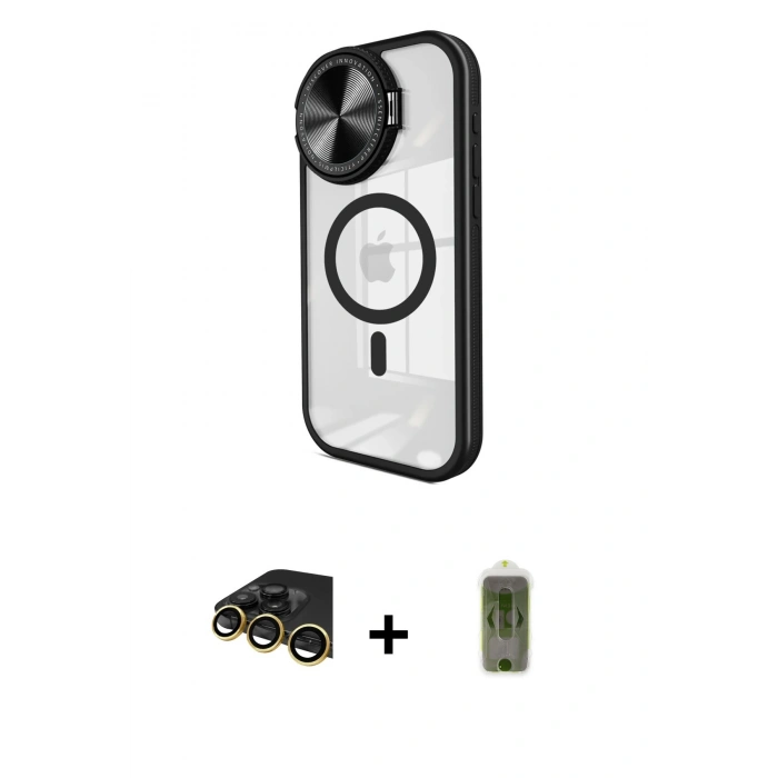 MARSİLYAN™- iPhone 14 Pro Max Kılıf Kıvılcım Modern Koleksiyonu - Siyah Joko Magic 5D Hayalet Cam + Raze Metal Kamera Lens - GD