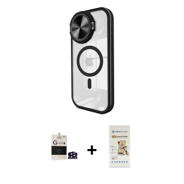 MARSİLYAN™- iPhone 14 Pro Max Kılıf Kıvılcım Modern Koleksiyonu - Siyah Mat Seramik Nano Ekran Koruyucu + Bilvis Titan Kamera Lens - DNMR