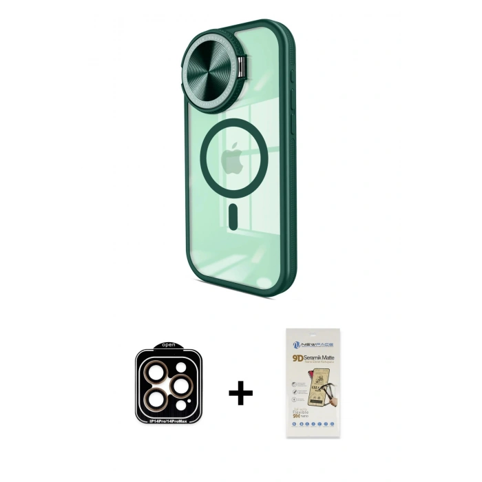 MARSİLYAN™- iPhone 14 Pro Max Kılıf Kıvılcım Modern Koleksiyonu - Siyah Mat Seramik Nano Ekran Koruyucu + PVD Metal Kamera Lens - TU