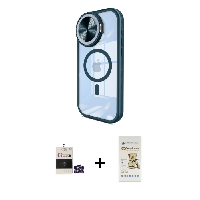 MARSİLYAN™- iPhone 14 Pro Max Kılıf Kıvılcım Modern Koleksiyonu - Siyah Mat Seramik Nano Ekran Koruyucu + Bilvis Titan Kamera Lens - GS