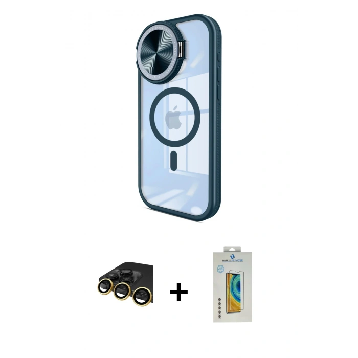 MARSİLYAN™- iPhone 14 Pro Max Kılıf Kıvılcım Modern Koleksiyonu - Siyah Polymer Nano Ekran Koruyucu + Raze Metal Kamera Lens - GD