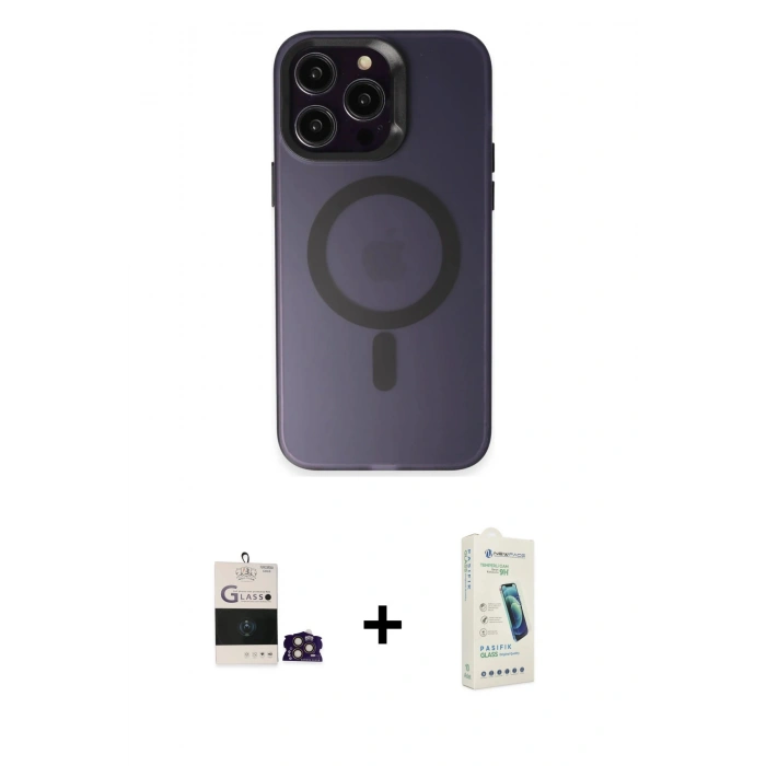 MARSİLYAN™- iPhone 14 Pro Max Kılıf Kozmos Çizgi Prime - Şeffaf Pasifik Cam Ekran Koruyucu + Gold Bilvis Titan Kamera Lens
