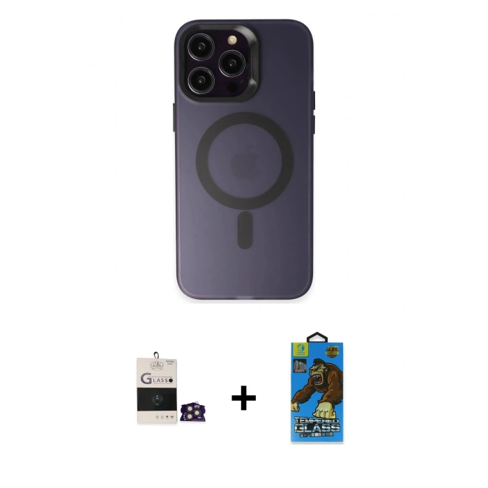MARSİLYAN™- iPhone 14 Pro Max Kılıf Kozmos Çizgi Prime - Siyah 18D Cam Ekran Koruyucu + Bilvis Titan Kamera Lens - GD