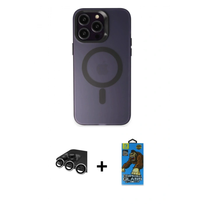 MARSİLYAN™- iPhone 14 Pro Max Kılıf Kozmos Çizgi Prime - Siyah 18D Cam Ekran Koruyucu + Raze Metal Kamera Lens - GS
