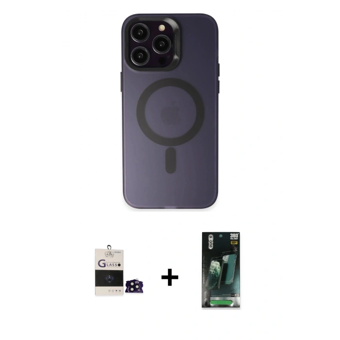 MARSİLYAN™- iPhone 14 Pro Max Kılıf Kozmos Çizgi Prime - Siyah 360 Mat Full Body Arka Koruyucu + Bilvis Titan Kamera Lens - SH