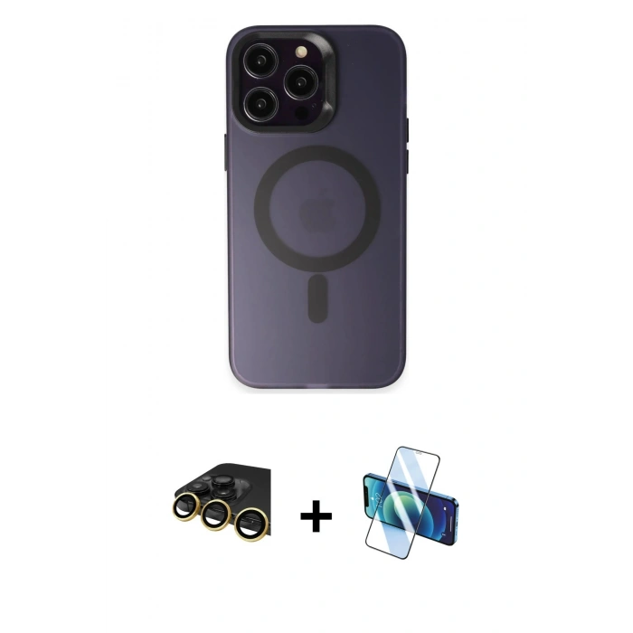 MARSİLYAN™- iPhone 14 Pro Max Kılıf Kozmos Çizgi Prime - Siyah 3D Antistatik Cam Ekran Koruyucu + Raze Metal Kamera Lens - GD