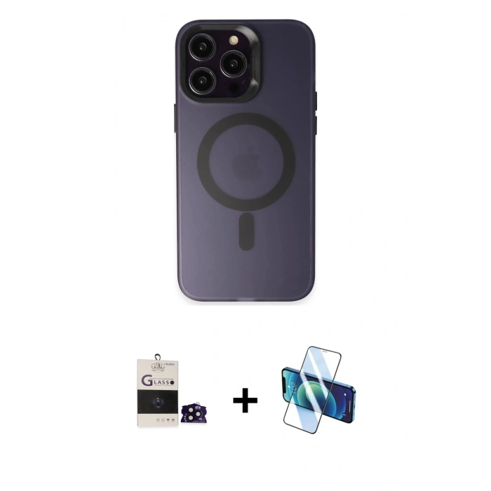 MARSİLYAN™- iPhone 14 Pro Max Kılıf Kozmos Çizgi Prime - Siyah 3D Antistatik Cam Ekran Koruyucu + Bilvis Titan Kamera Lens - SH