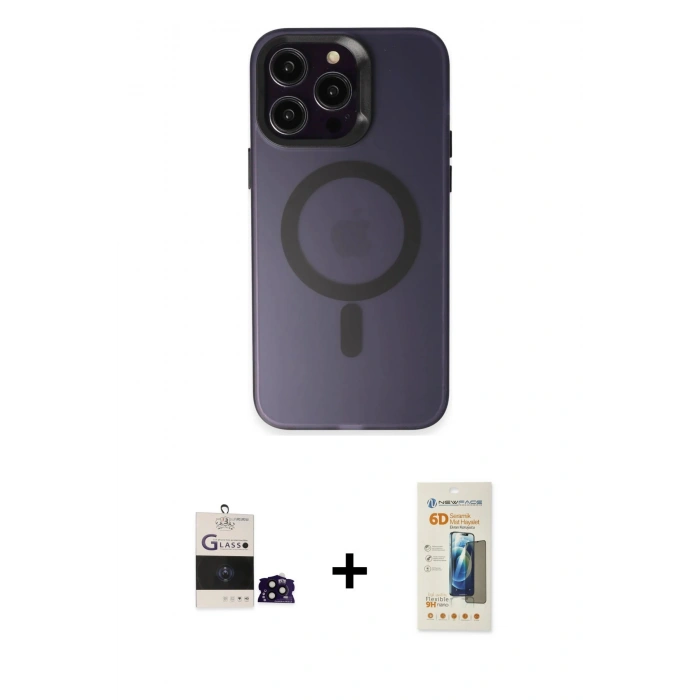 MARSİLYAN™- iPhone 14 Pro Max Kılıf Kozmos Çizgi Prime - Siyah 6D Mat Seramik Hayalet Nano Ekran Koruyucu + Bilvis Titan Kamera Lens - SH