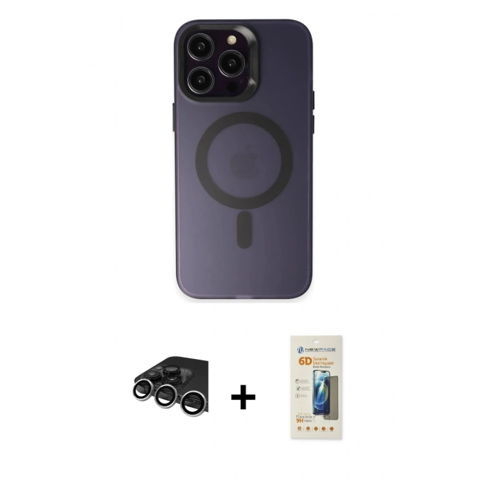 MARSİLYAN™- iPhone 14 Pro Max Kılıf Kozmos Çizgi Prime - Siyah 6D Mat Seramik Hayalet Nano Ekran Koruyucu + Raze Metal Kamera Lens - GS