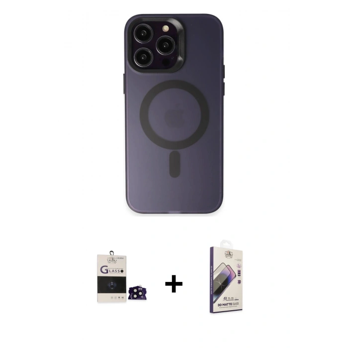 MARSİLYAN™- iPhone 14 Pro Max Kılıf Kozmos Çizgi Prime - Siyah Bilvis 3D Mat Cam Ekran Koruyucu + Bilvis Titan Kamera Lens - SH