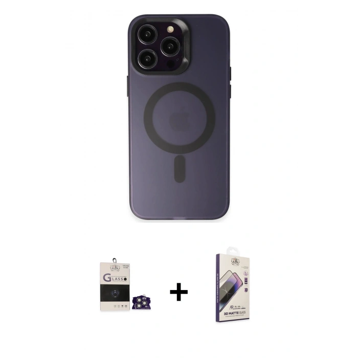MARSİLYAN™- iPhone 14 Pro Max Kılıf Kozmos Çizgi Prime - Siyah Bilvis 3D Mat Cam Ekran Koruyucu + Bilvis Titan Kamera Lens - GS