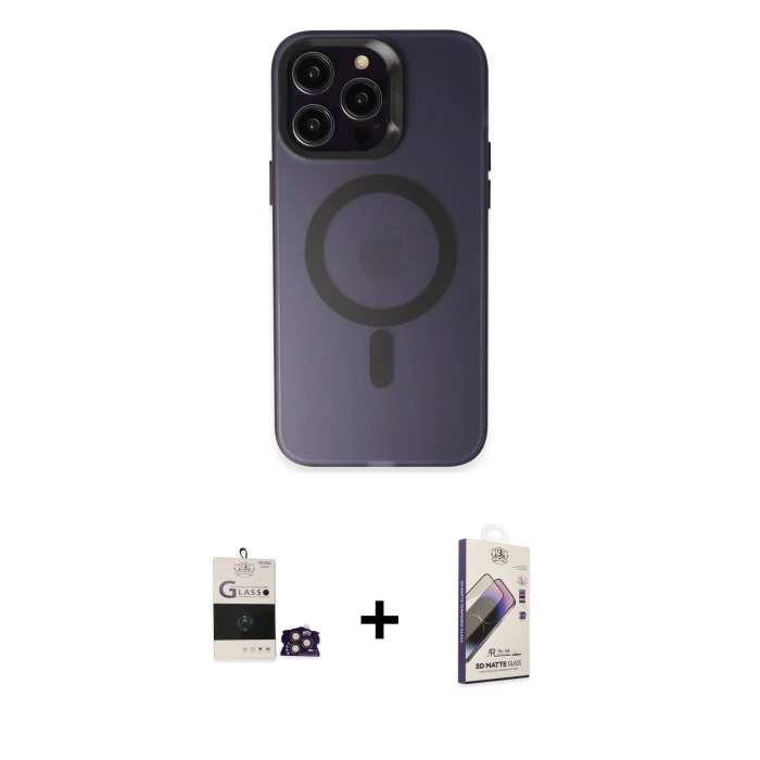 MARSİLYAN™- iPhone 14 Pro Max Kılıf Kozmos Çizgi Prime - Siyah Bilvis 3D Mat Cam Ekran Koruyucu + Bilvis Titan Kamera Lens - GD
