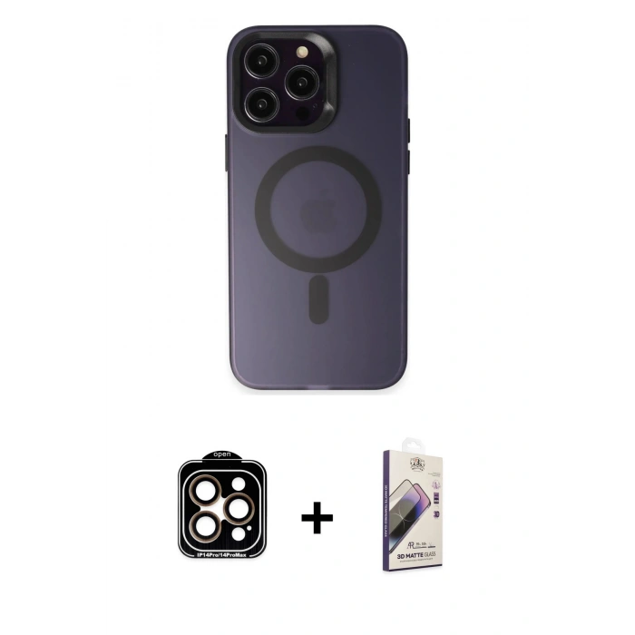 MARSİLYAN™- iPhone 14 Pro Max Kılıf Kozmos Çizgi Prime - Siyah Bilvis 3D Mat Cam Ekran Koruyucu + PVD Metal Kamera Lens - TU