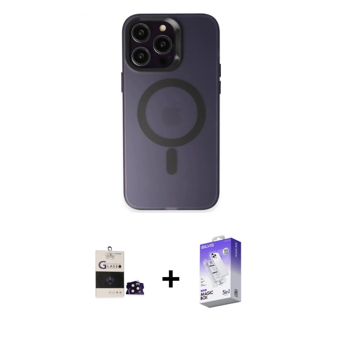MARSİLYAN™- iPhone 14 Pro Max Kılıf Kozmos Çizgi Prime - Siyah Bilvis 5in1 3D Magic Cam Ekran Koruyucu + Bilvis Titan Kamera Lens - SH