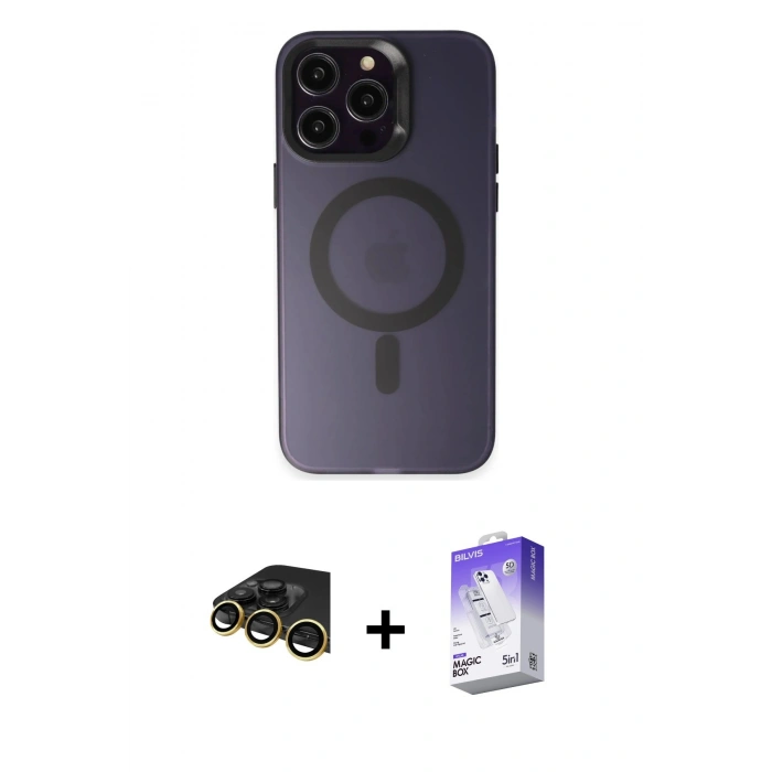 MARSİLYAN™- iPhone 14 Pro Max Kılıf Kozmos Çizgi Prime - Siyah Bilvis 5in1 3D Magic Cam Ekran Koruyucu + Raze Metal Kamera Lens - GD
