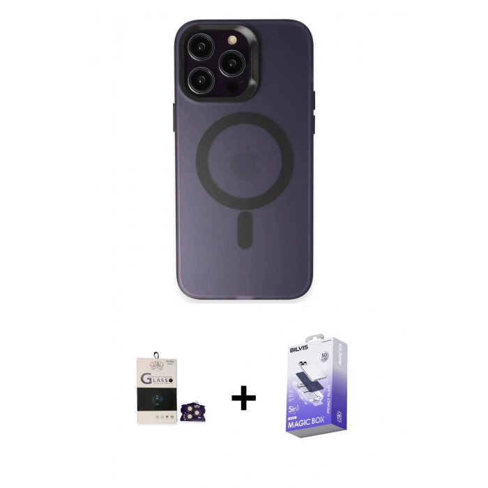 MARSİLYAN™- iPhone 14 Pro Max Kılıf Kozmos Çizgi Prime - Siyah Bilvis 5in1 5D Magic Hayalet Cam Ekran Koruyucu + Bilvis Titan Kamera Lens - GD