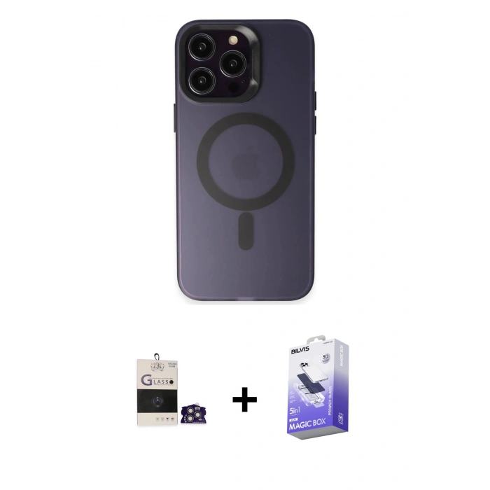 MARSİLYAN™- iPhone 14 Pro Max Kılıf Kozmos Çizgi Prime - Siyah Bilvis 5in1 5D Magic Hayalet Cam Ekran Koruyucu + Bilvis Titan Kamera Lens - GS