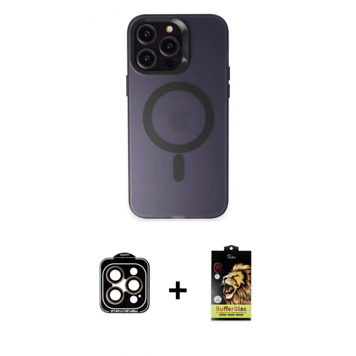 MARSİLYAN™- iPhone 14 Pro Max Kılıf Kozmos Çizgi Prime - Siyah Buffer Cam Ekran Koruyucu + PVD Metal Kamera Lens - TU