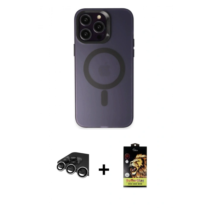 MARSİLYAN™- iPhone 14 Pro Max Kılıf Kozmos Çizgi Prime - Siyah Buffer Cam Ekran Koruyucu + Raze Metal Kamera Lens - GS