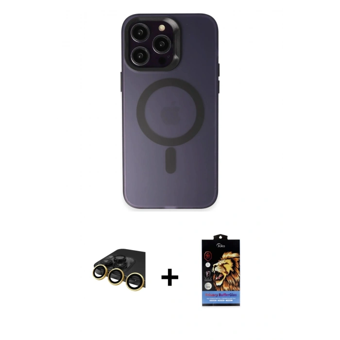 MARSİLYAN™- iPhone 14 Pro Max Kılıf Kozmos Çizgi Prime - Siyah Buffer Hayalet Cam Ekran Koruyucu + Raze Metal Kamera Lens - GD