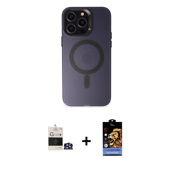 MARSİLYAN™- iPhone 14 Pro Max Kılıf Kozmos Çizgi Prime - Siyah Buffer Hayalet Cam Ekran Koruyucu + Gümüş Bilvis Titan Kamera Lens