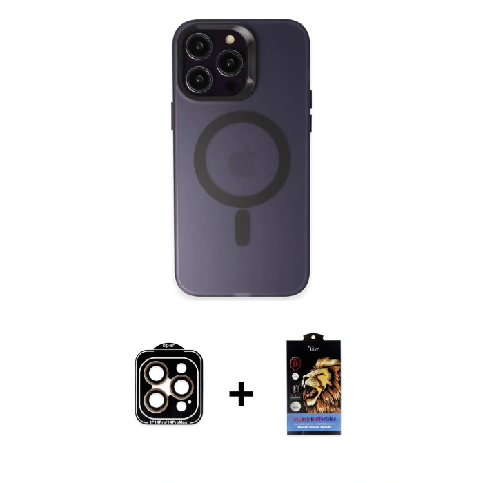 MARSİLYAN™- iPhone 14 Pro Max Kılıf Kozmos Çizgi Prime - Siyah Buffer Hayalet Cam Ekran Koruyucu + PVD Metal Kamera Lens - TU