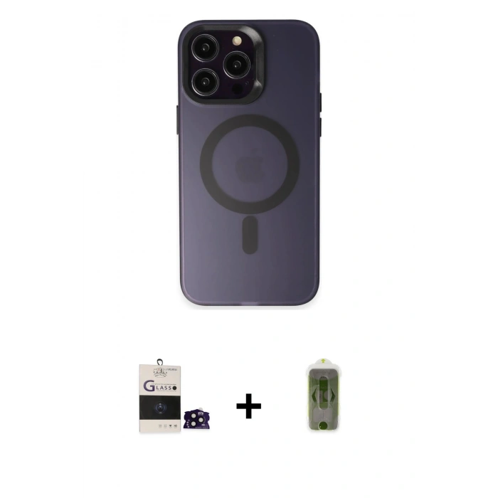 MARSİLYAN™- iPhone 14 Pro Max Kılıf Kozmos Çizgi Prime - Siyah Joko Magic 5D Hayalet Cam + Bilvis Titan Kamera Lens - SH