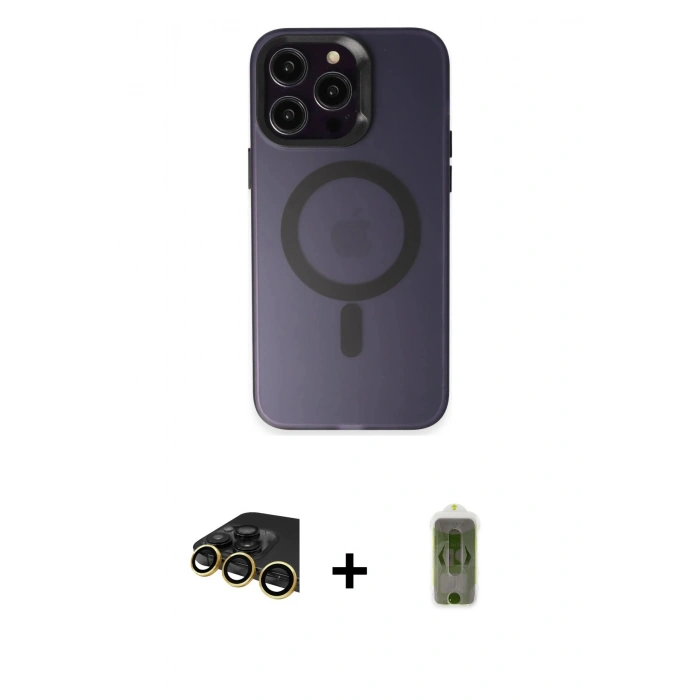 MARSİLYAN™- iPhone 14 Pro Max Kılıf Kozmos Çizgi Prime - Siyah Joko Magic 5D Hayalet Cam + Raze Metal Kamera Lens - GD