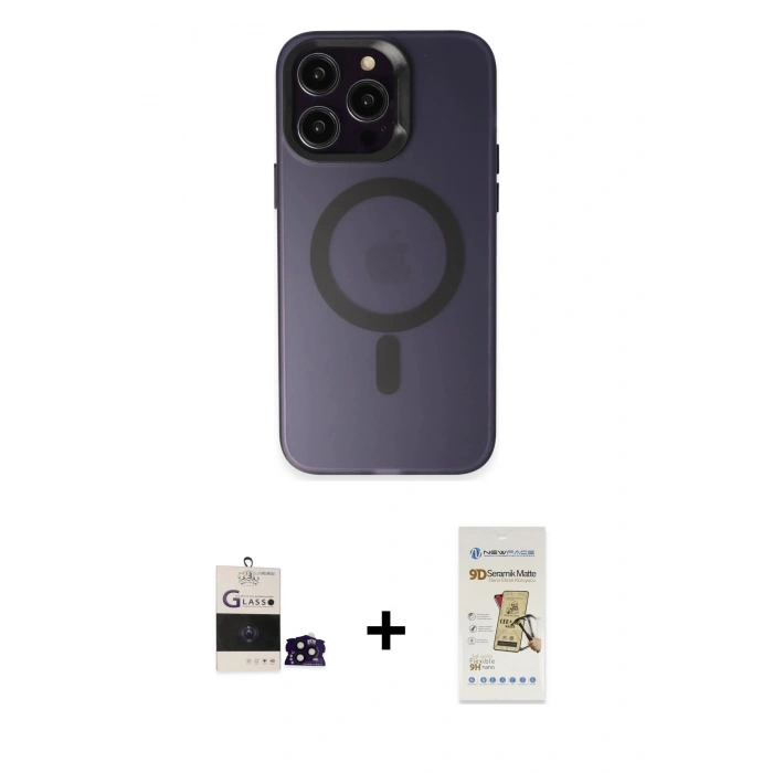 MARSİLYAN™- iPhone 14 Pro Max Kılıf Kozmos Çizgi Prime - Siyah Mat Seramik Nano Ekran Koruyucu + Bilvis Titan Kamera Lens - SH