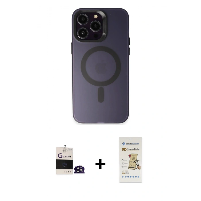 MARSİLYAN™- iPhone 14 Pro Max Kılıf Kozmos Çizgi Prime - Siyah Mat Seramik Nano Ekran Koruyucu + Bilvis Titan Kamera Lens - DNMR