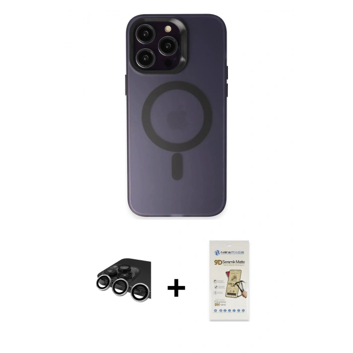 MARSİLYAN™- iPhone 14 Pro Max Kılıf Kozmos Çizgi Prime - Siyah Mat Seramik Nano Ekran Koruyucu + Raze Metal Kamera Lens - GS