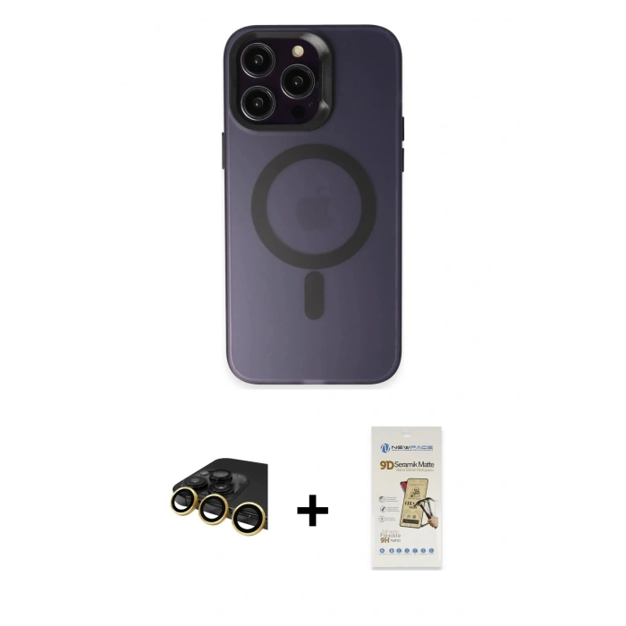 MARSİLYAN™- iPhone 14 Pro Max Kılıf Kozmos Çizgi Prime - Siyah Mat Seramik Nano Ekran Koruyucu + Raze Metal Kamera Lens - GD