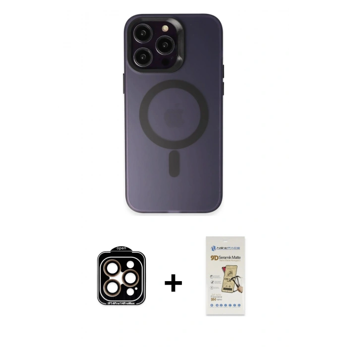 MARSİLYAN™- iPhone 14 Pro Max Kılıf Kozmos Çizgi Prime - Siyah Mat Seramik Nano Ekran Koruyucu + Turuncu PVD Metal Kamera Lens