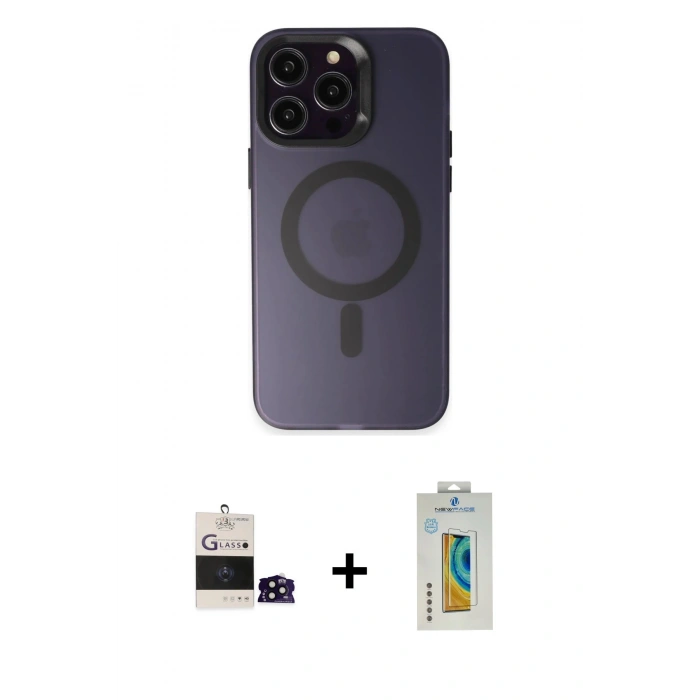 MARSİLYAN™- iPhone 14 Pro Max Kılıf Kozmos Çizgi Prime - Siyah Polymer Nano Ekran Koruyucu + Bilvis Titan Kamera Lens - SH