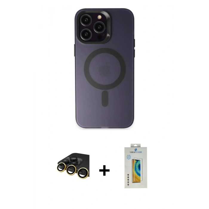 MARSİLYAN™- iPhone 14 Pro Max Kılıf Kozmos Çizgi Prime - Siyah Polymer Nano Ekran Koruyucu + Raze Metal Kamera Lens - GD