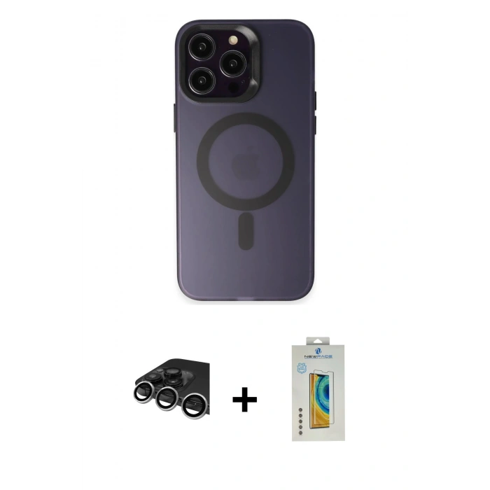 MARSİLYAN™- iPhone 14 Pro Max Kılıf Kozmos Çizgi Prime - Siyah Polymer Nano Ekran Koruyucu + Raze Metal Kamera Lens - GS