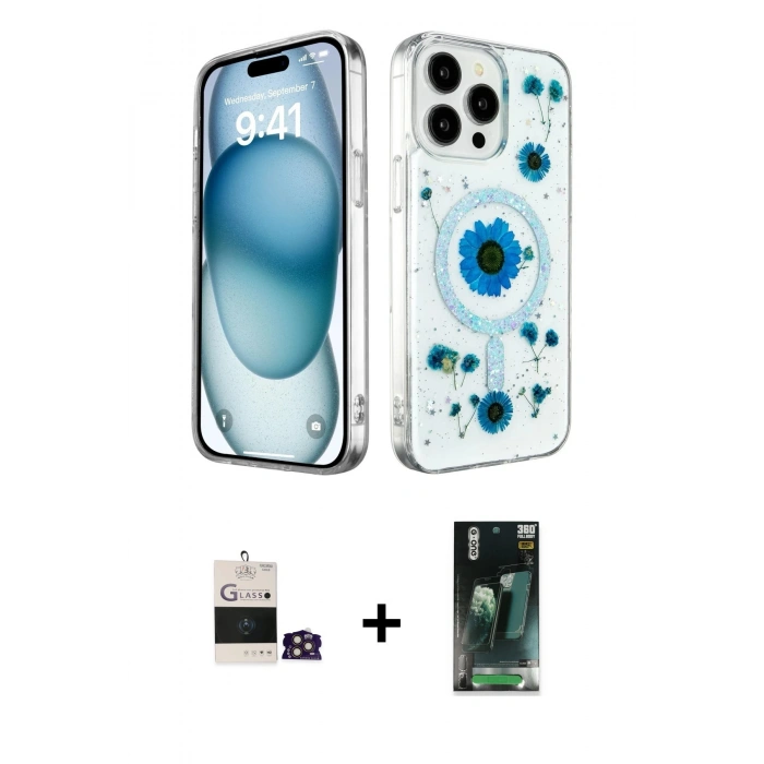 MARSİLYAN™- iPhone 14 Pro Max Kılıf Kozmos Doku - Siyah 360 Mat Full Body Arka Koruyucu + Bilvis Titan Kamera Lens - GD