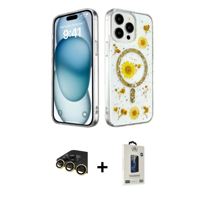 MARSİLYAN™- iPhone 14 Pro Max Kılıf Kozmos Doku - Siyah Bilvis Hayalet Cam Ekran Koruyucu + Raze Metal Kamera Lens - GD