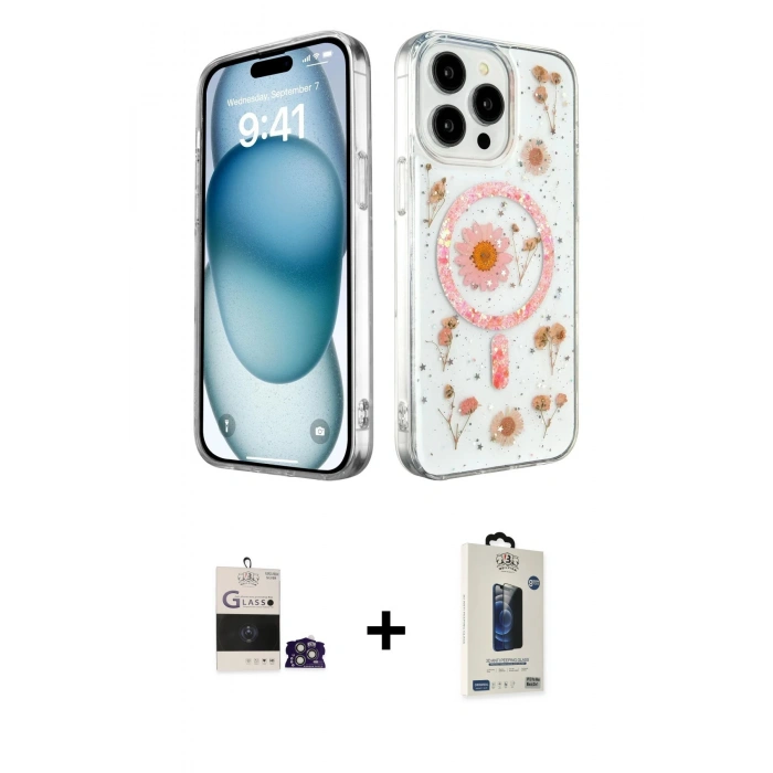 MARSİLYAN™- iPhone 14 Pro Max Kılıf Kozmos Doku - Siyah Bilvis Hayalet Cam Ekran Koruyucu + Bilvis Titan Kamera Lens - GS