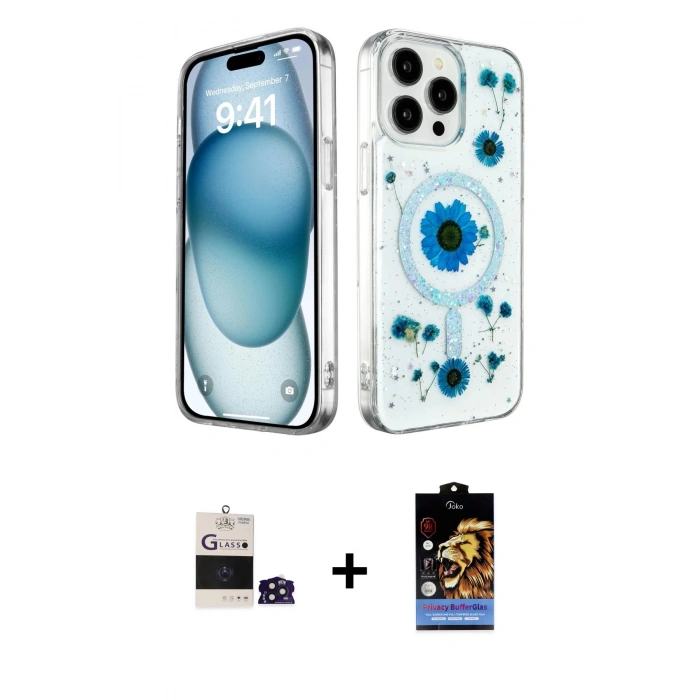 MARSİLYAN™- iPhone 14 Pro Max Kılıf Kozmos Doku - Siyah Buffer Hayalet Cam Ekran Koruyucu + Bilvis Titan Kamera Lens - DNMR