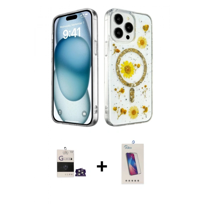 MARSİLYAN™- iPhone 14 Pro Max Kılıf Kozmos Doku - Siyah Joko 5D Cam + Bilvis Titan Kamera Lens - GS
