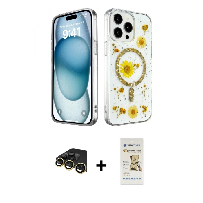 MARSİLYAN™- iPhone 14 Pro Max Kılıf Kozmos Doku - Siyah Mat Seramik Nano Ekran Koruyucu + Raze Metal Kamera Lens - GD
