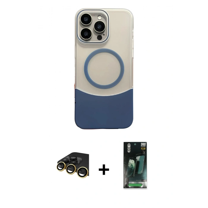 MARSİLYAN™- iPhone 14 Pro Max Kılıf Kozmos Form Özel Seri - Şeffaf 360 Full Body Arka Koruyucu + Raze Metal Kamera Lens - GD