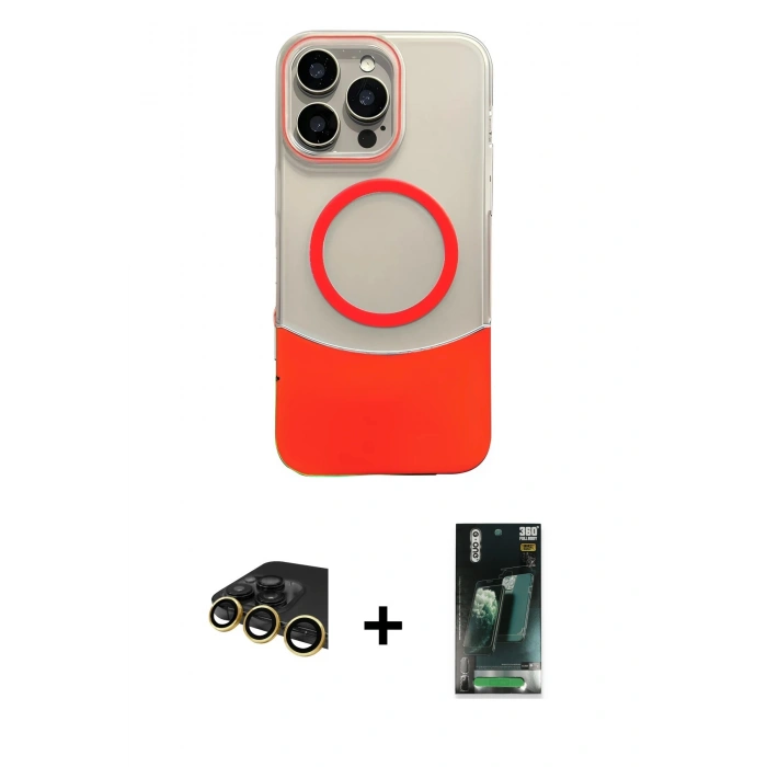 MARSİLYAN™- iPhone 14 Pro Max Kılıf Kozmos Form Özel Seri - Şeffaf 360 Full Body Arka Koruyucu + Raze Metal Kamera Lens - GD